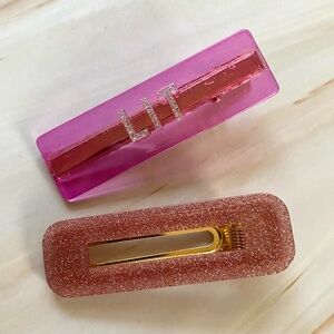 Glittery Pink and Gold Hair Clips